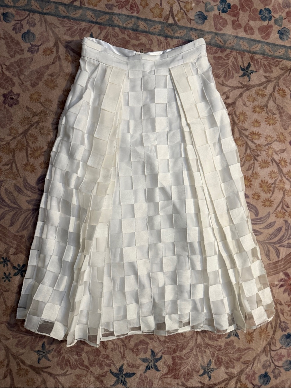 Milly Italian White Burnout Checkered Organza Skirt